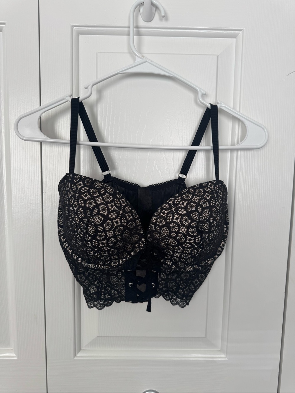 Victoria's Secret Black Lace Longline Bralette with Front Tie